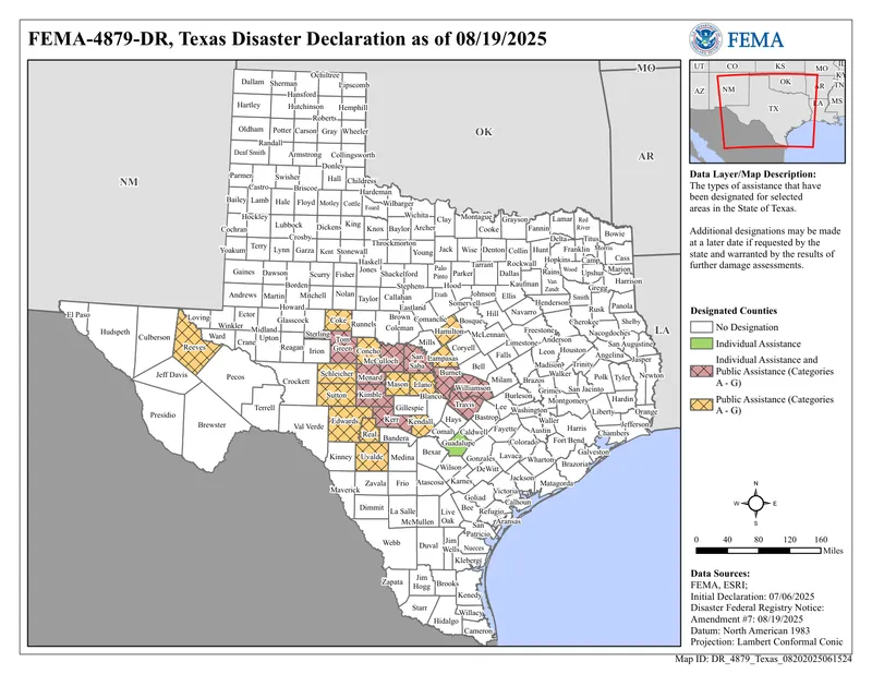 FEMA Disaster Declaration Map - Texas Counties